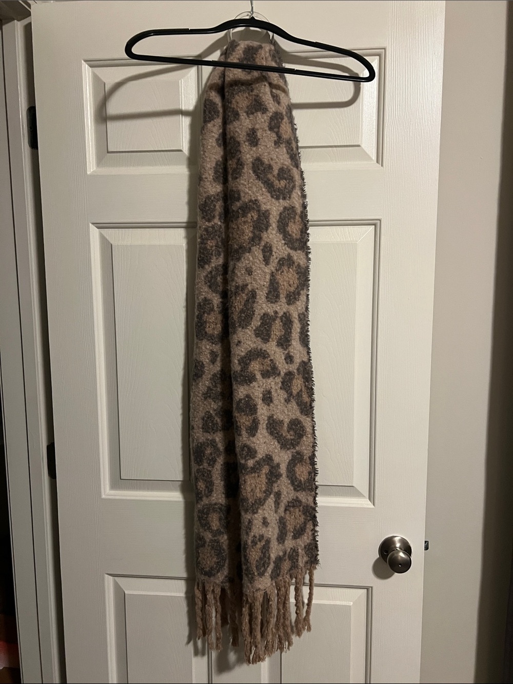 a new day Leopard Print Fringe Scarf in Taupe and Brown